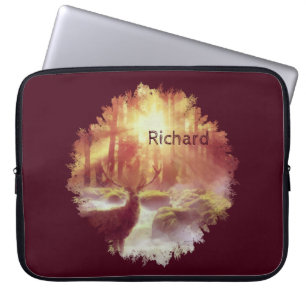 Stag in Misty Forest at Golden Sunrise Laptop Sleeve