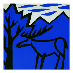 Stag in mountains naive abstract poster