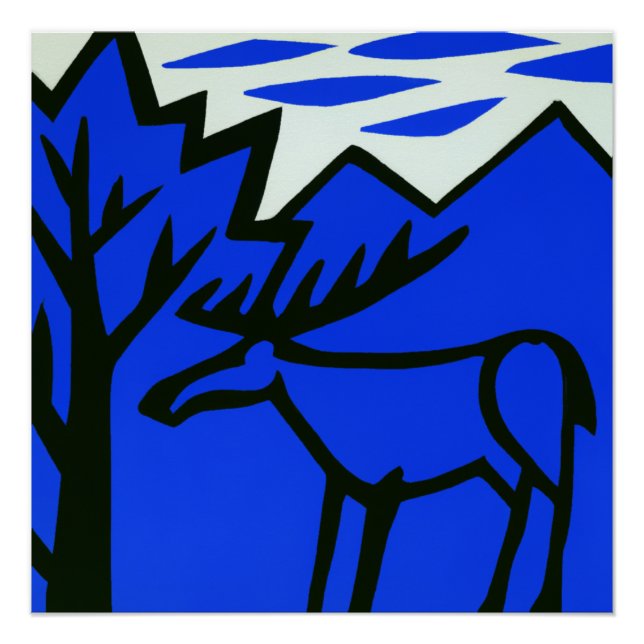 Stag in mountains naive abstract poster (Front)