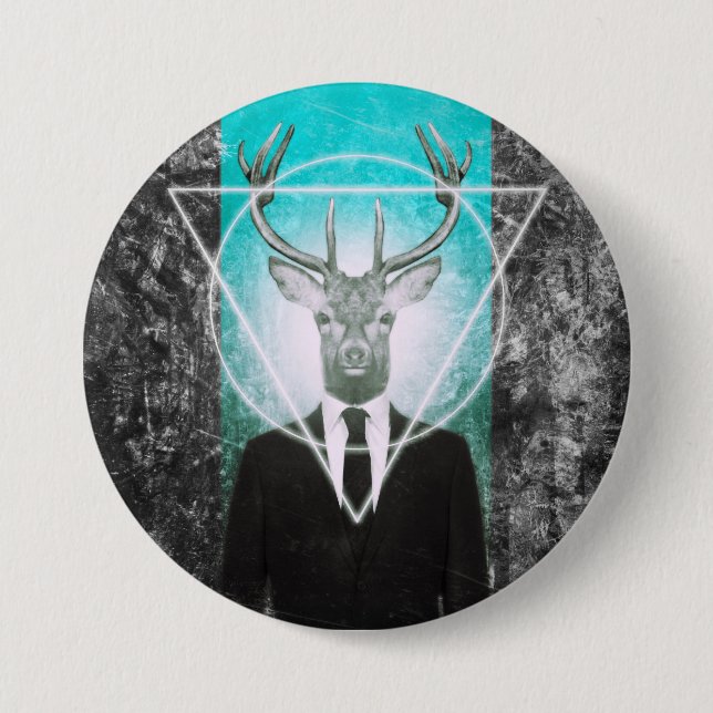 Stag in suit 7.5 cm round badge (Front)