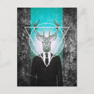 Stag in suit postcard