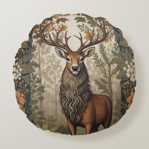 Stag In the Forest William Morris Inspired  Round Cushion