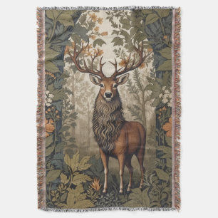 Stag In the Forest William Morris Inspired  Throw Blanket