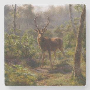 Stag (Male Deer) in the Woods (by Rosa Bonheur) Stone Coaster