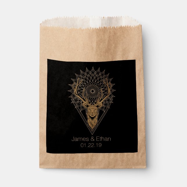 Stag Mandala Wedding Favour Bags (Front)