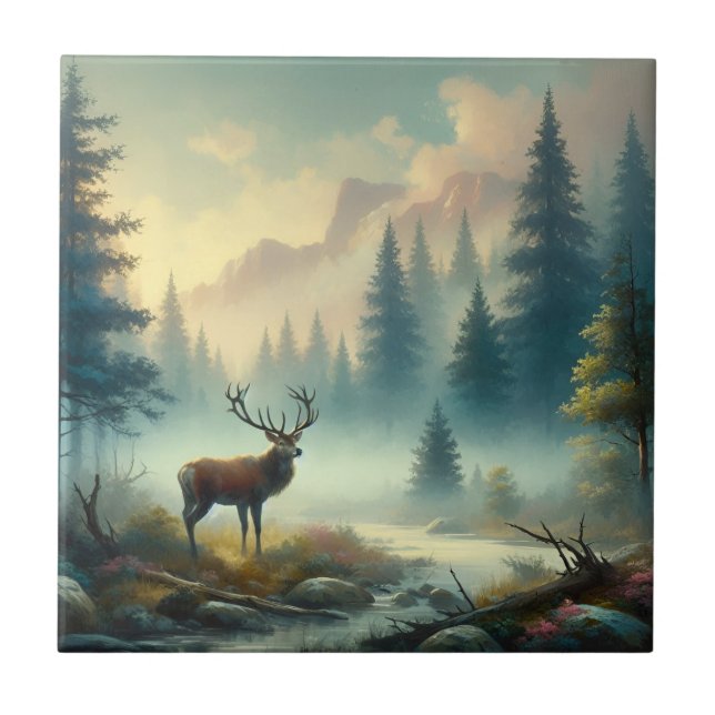 Stag Oil Painting Ceramic Tile (Front)