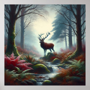 Stag Oil Painting Poster
