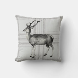 stag on a grey checked rustic cushion