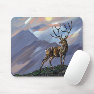 Stag on the mountain by moonlight - Abstract paint Mouse Pad