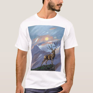 Stag on the mountain by moonlight - Abstract paint T-Shirt