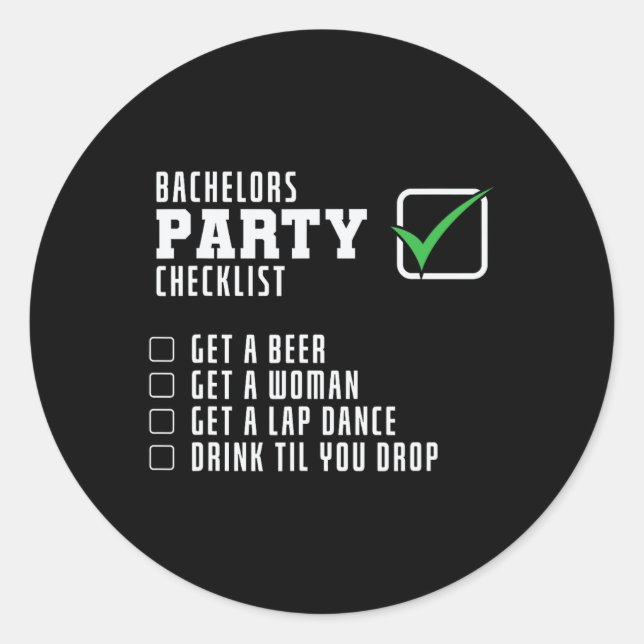Stag Party Checklist  Classic Round Sticker (Front)