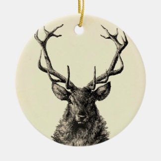Stag Print, Deer Print, Vintage, Scandinavian Ceramic Tree Decoration