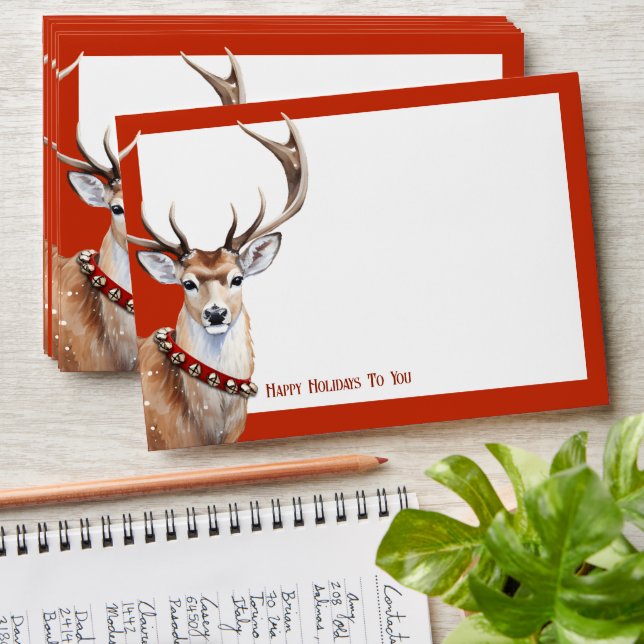 Stag Reindeer Red Bell Collar Holiday Envelope (Stacked)