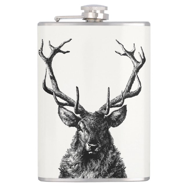 Stag Reindeer Rustic Hip Flask (Front)