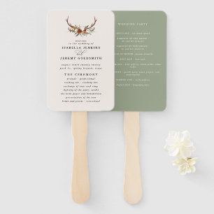 Stag rust sage green floral rustic elegant modern hand fan