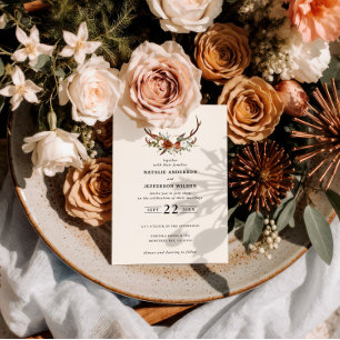 Stag rust terracotta floral rustic elegant modern invitation