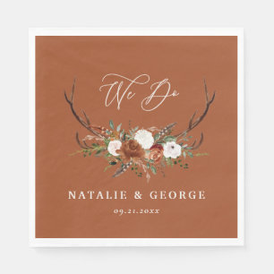 Stag rustic botanical wedding terracotta floral napkin