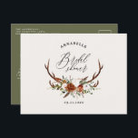 Stag sage green rust floral elegant bridal shower postcard<br><div class="desc">Rustic foliage,  floral and stag antlers bridal shower party invitation card. With beautiful watercolor foliage,  white,  terracotta,  rust and plush pink florals complemented with modern black and sage green design and elegant script hand writing. This modern invite is sure to set the style for your upcoming party.</div>