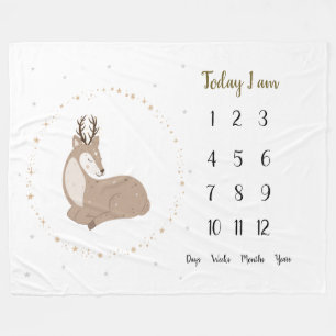 Stag scandi Baby 1st year Milestone     Fleece Blanket
