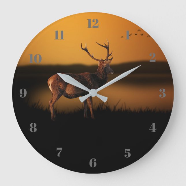 Stag Sunrise Misty Morning Deer Large Clock (Front)