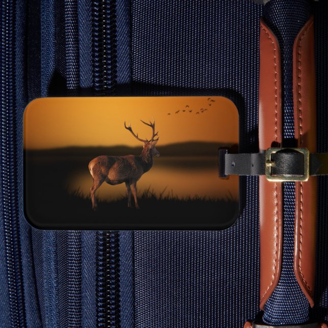 Stag Sunrise Misty Morning Deer Luggage Tag (Front Insitu 4)