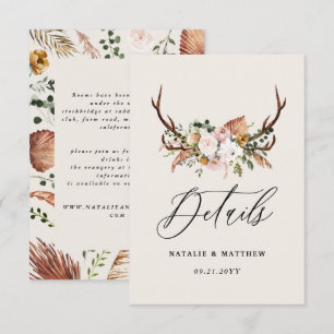 Stag terracotta pink floral rustic elegant wedding enclosure card