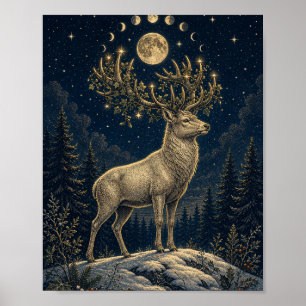 Stag Under Winter Stars – Celestial Solstice Deer Poster