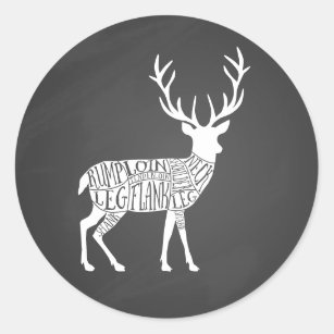 stag venison deer elk game hunt butcher meat cuts classic round sticker