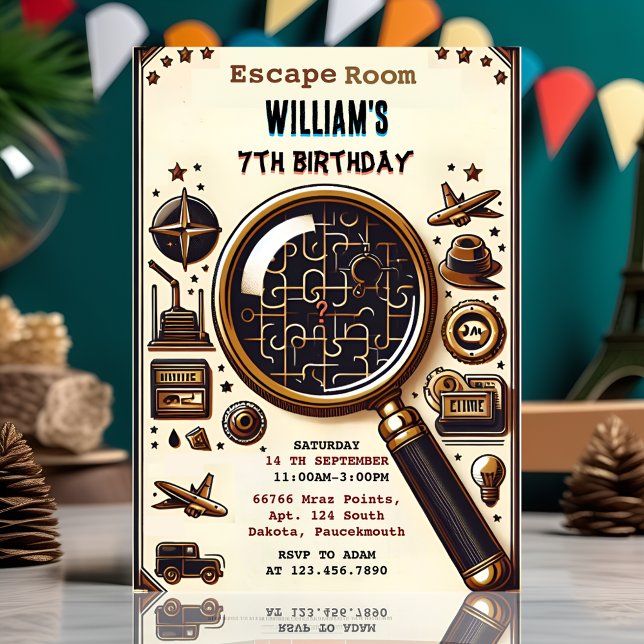 stage Clue Spy Escape Room 7th Birthday Invitation (Creator Uploaded)
