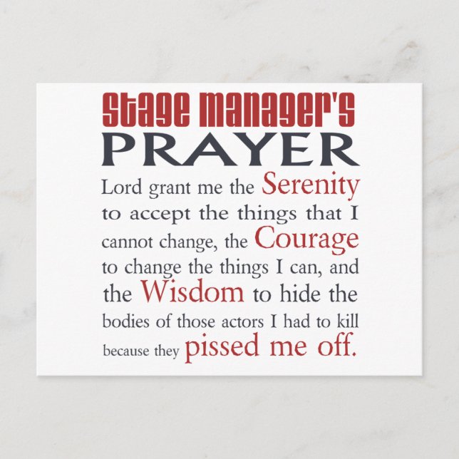 Stage Manager's Prayer Postcard (Front)