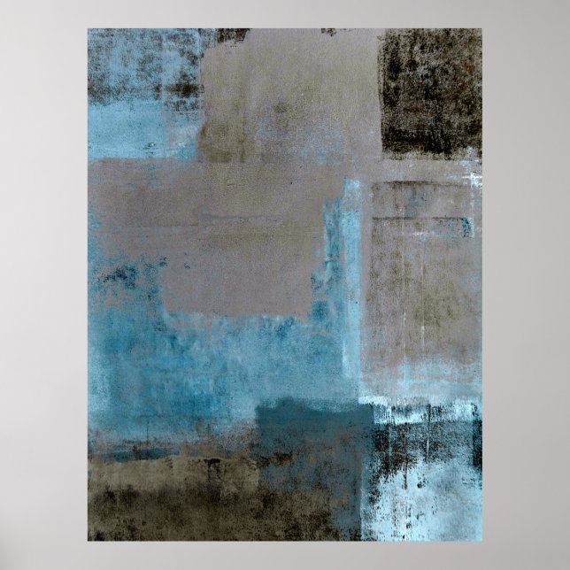 'Staged' Teal and Brown Abstract Art Poster Print (Front)