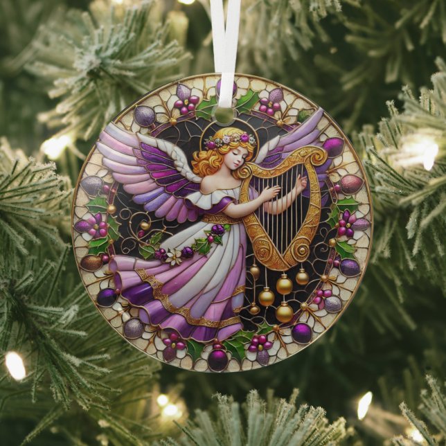 Stain Glass Angel playing a harp Tree Decoration (Insitu)