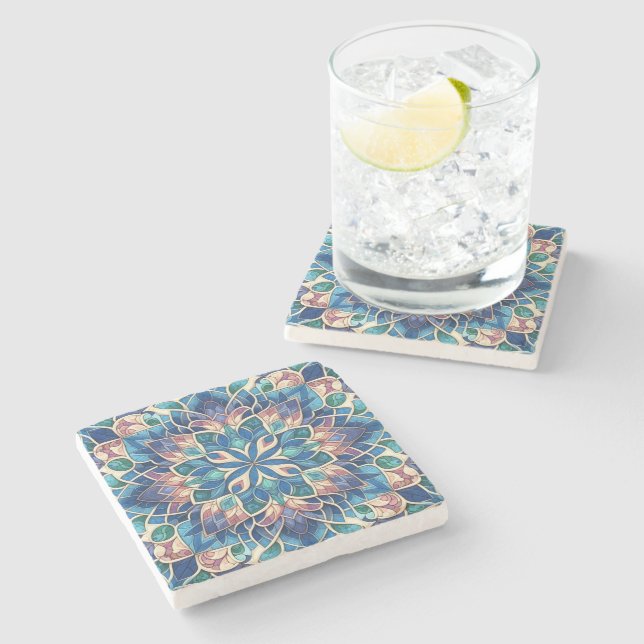 Stain Glass Bloom Stone Coaster (Side)