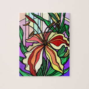 Stain Glass Colourful Lily Flower Jigsaw Puzzle