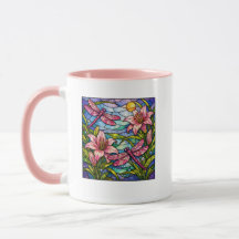 Stain Glass Lilies and Dragon Flies Pink
