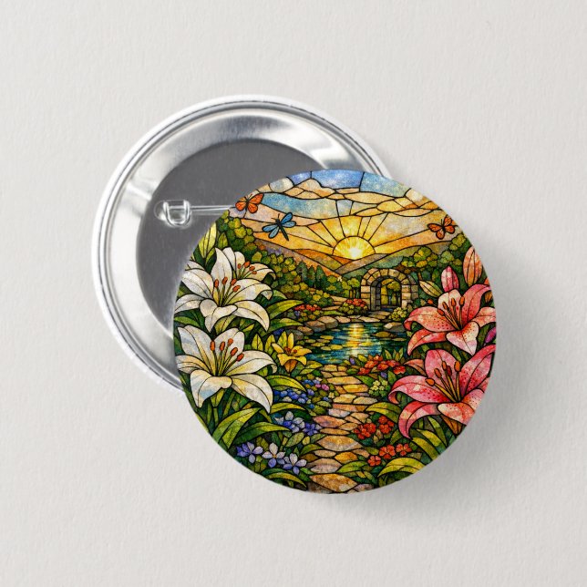 Stain Glass Lilies and Sunshine 6 Cm Round Badge (Front & Back)