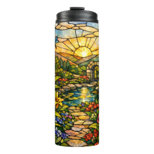 Stain Glass Lilies Butterflies Sunshine Thermal Tumbler