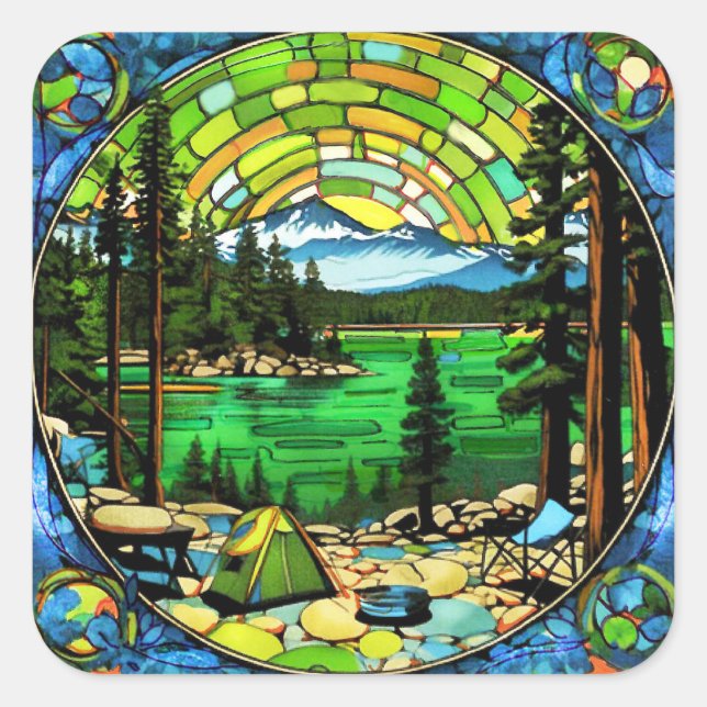 Stain Glass Mountain Sticker (Front)