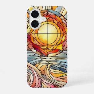 Stain Glass Pattern Sunset Over Ocean iPhone 16 Case