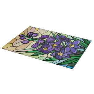 Stain Glass Purple Flowers Cutting Board