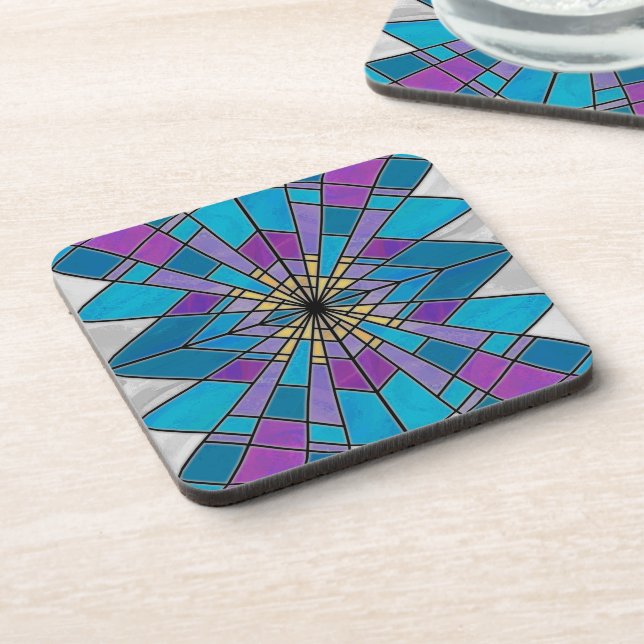 Stain Glass Ray Blue and Purple Coaster (Left Side)