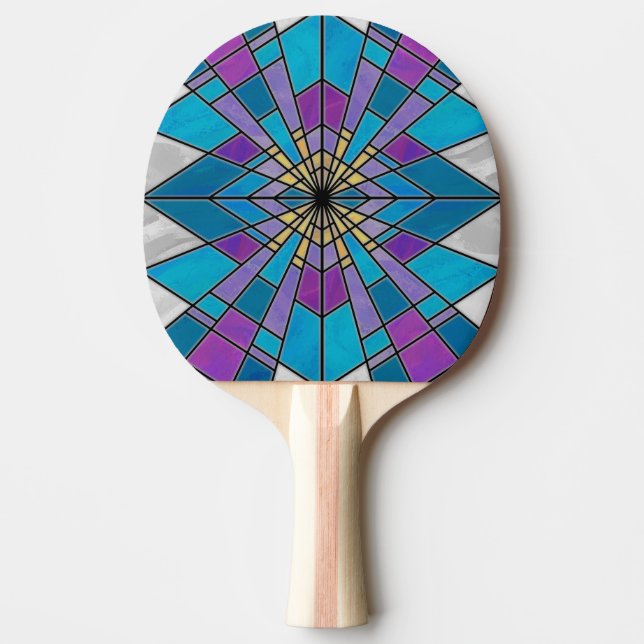 Stain Glass Ray Blue and Purple Ping Pong Paddle (Front)