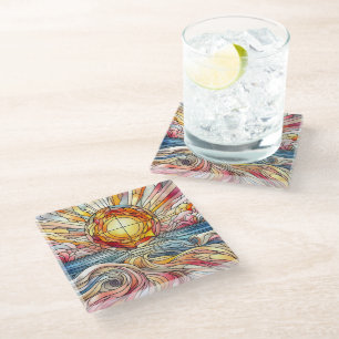Stain Glass Sunset Ocean Coaster