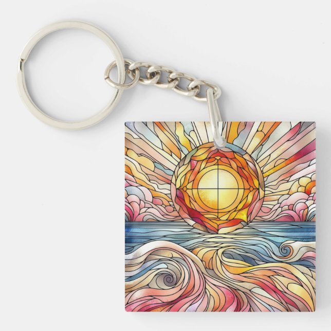 Stain Glass Sunset Ocean  Key Ring (Front)