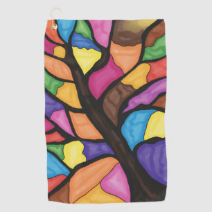 Stain glass tree art golf towel