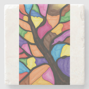 Stain glass tree art stone coaster