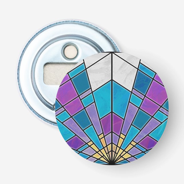 Stain Glass with Blue and Purple Angle Pattern Bottle Opener (Front)