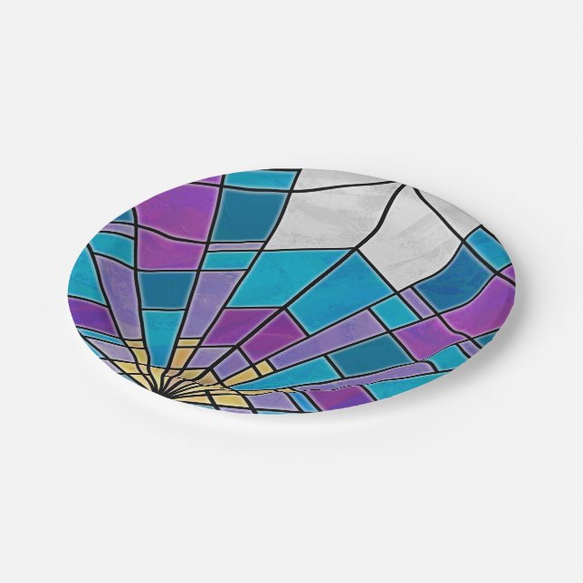 Stain Glass with Blue and Purple Angle Pattern Paper Plate (Angled)