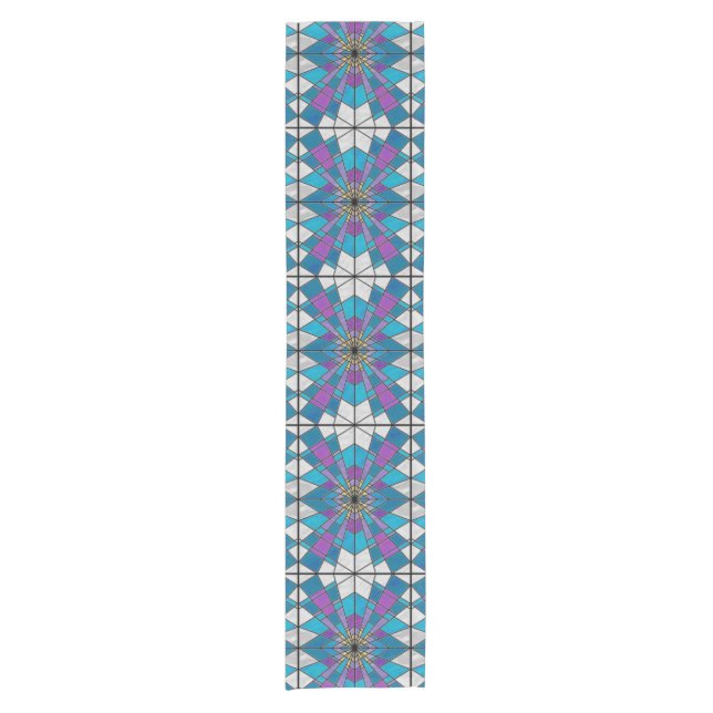 Stain Glass with Blue and Purple Angle Pattern Short Table Runner (Front)