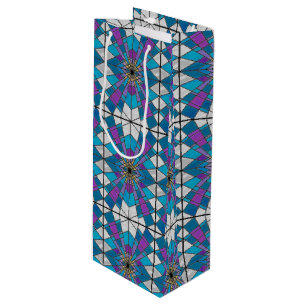 Stain Glass with Blue and Purple Angle Pattern Wine Gift Bag